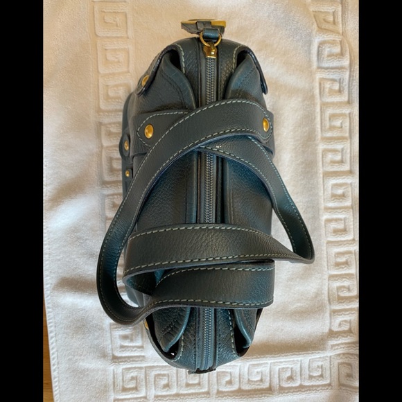 Authentic Ferragamo Blue Gancini Tote with Double Straps & Brushed Gold Hardware - Picture 4 of 13